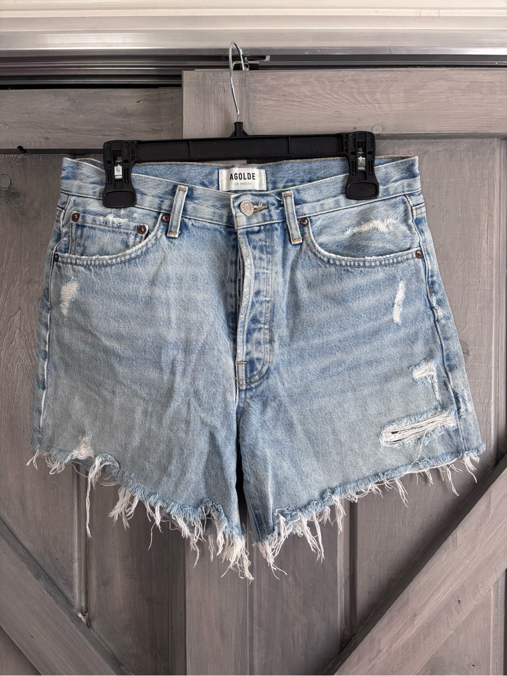 Agolde X Free People Parker Shorts Long Size 27 medium light wash - Picture 4 of 10